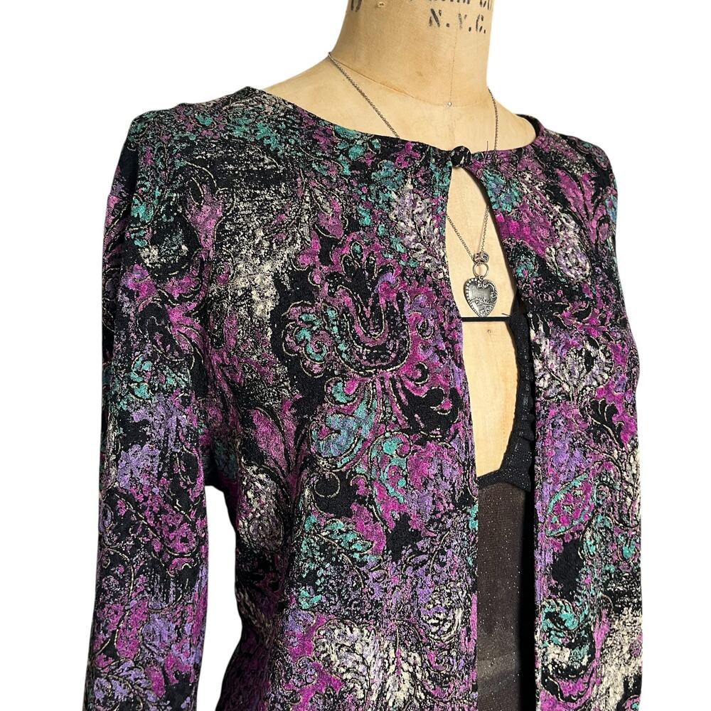 MSK Retro Print Open Front‎ Top Beaded Tassel Hem Layering Size L - Picture 4 of 9